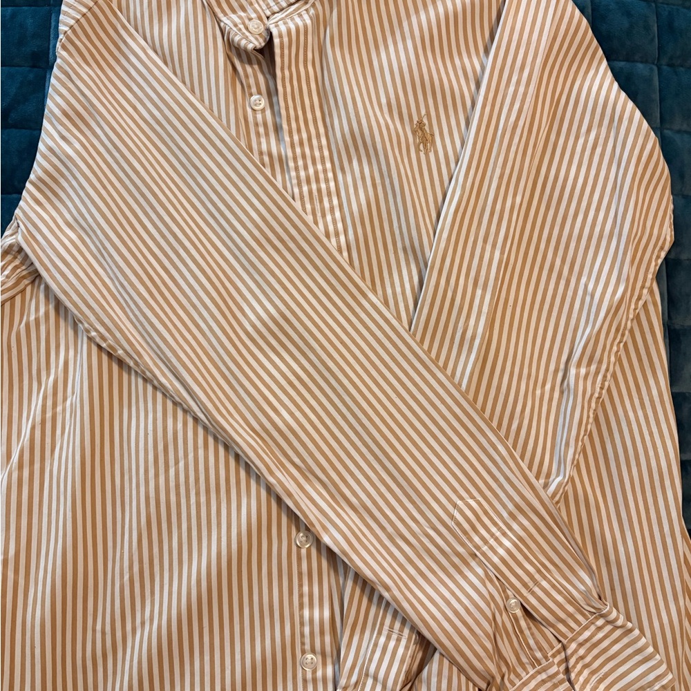 Ralph Lauren Slim Fit Striped Shirt in Tan and White